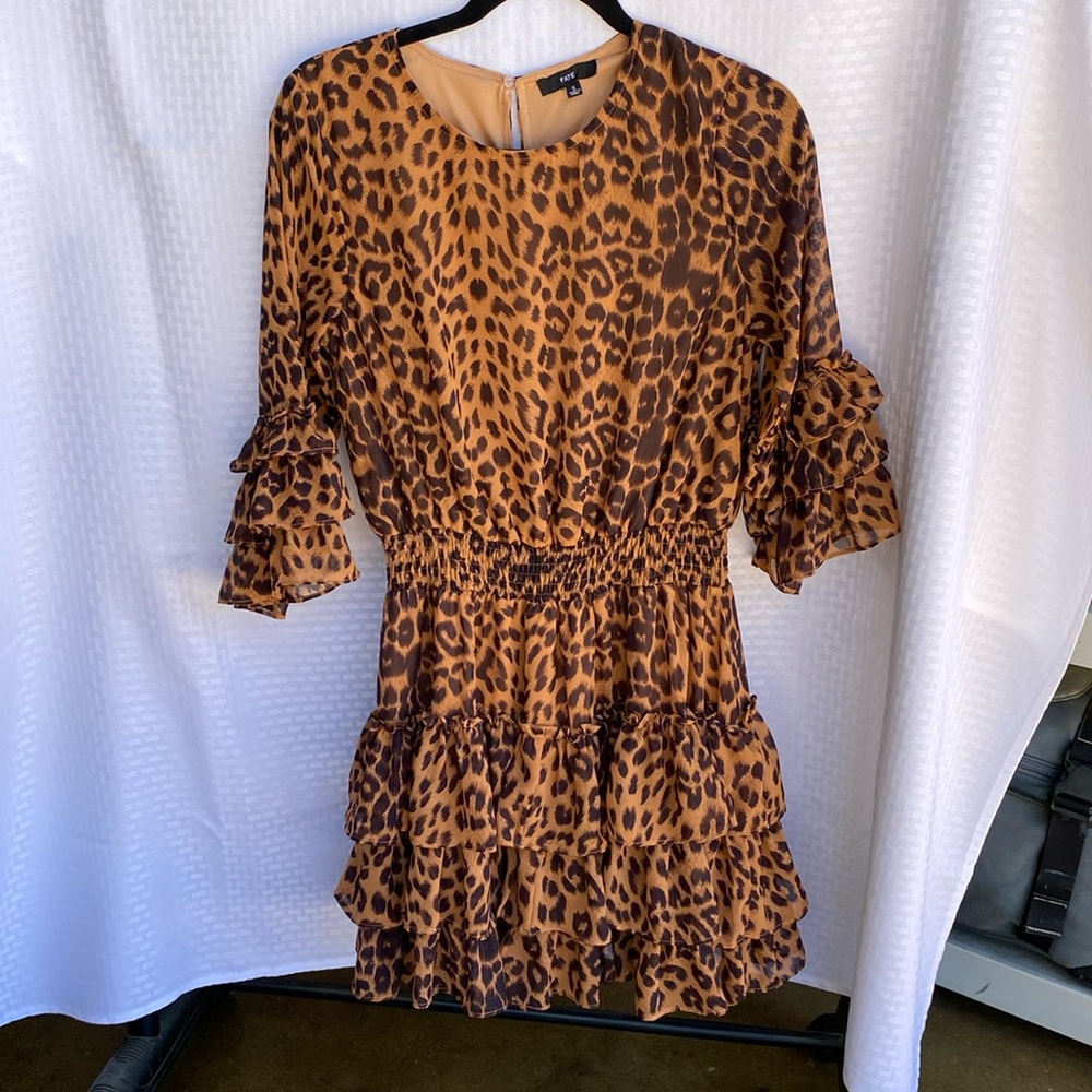 Leopard chiffon mini ruffled dress from Three Birds Nest